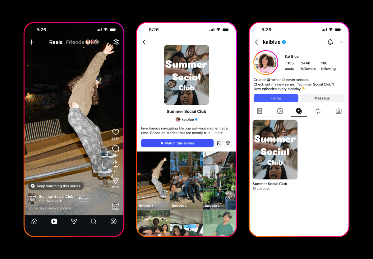 Meta тестирует функцию 'Series' для эпизодических Reels в Instagram и Facebook