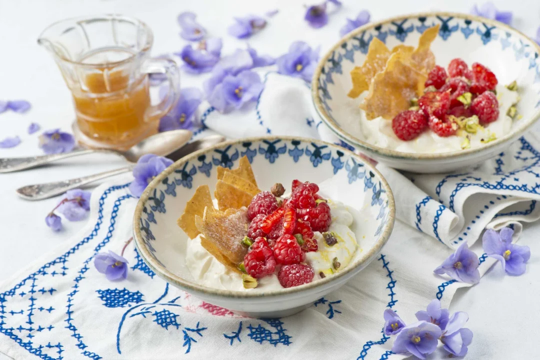 This week's sweet treat: feta cream with raspberries and phyllo